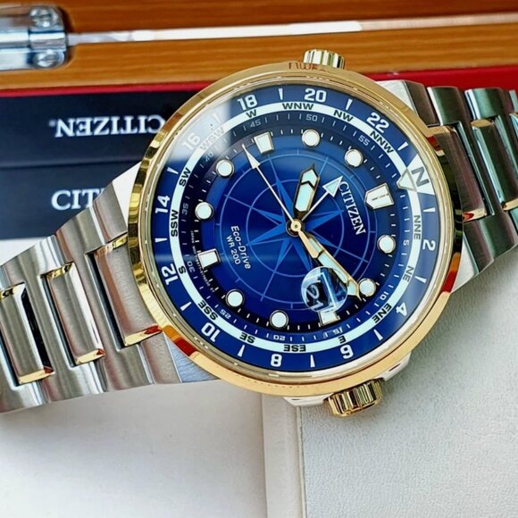 Citizen GMT Dual Time Eco-Drive Blue Dial Dual Tone Watch - Picture 4 of 6